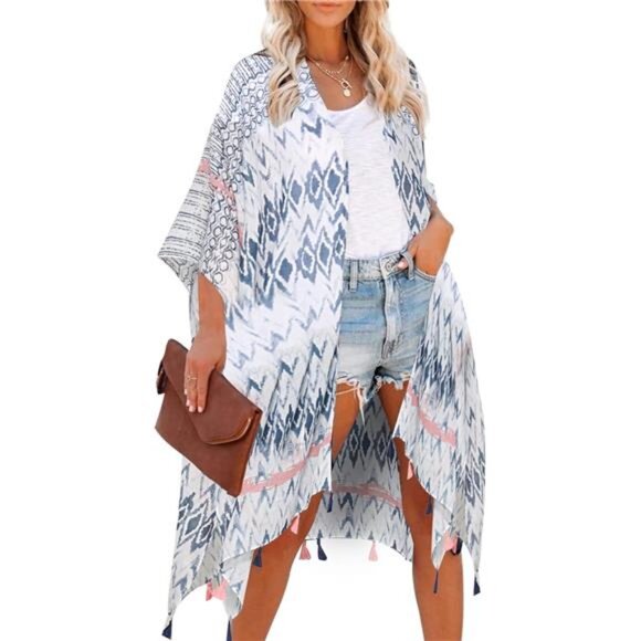 Women Summer Bikini Kimono Bathing Suit Cover Ups Blue and Pink